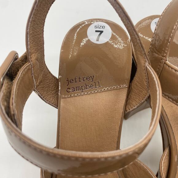 Jeffrey Campbell Tan Patent Leather Strappy Chunky Platform Heel Women's size 7 - Picture 6 of 9